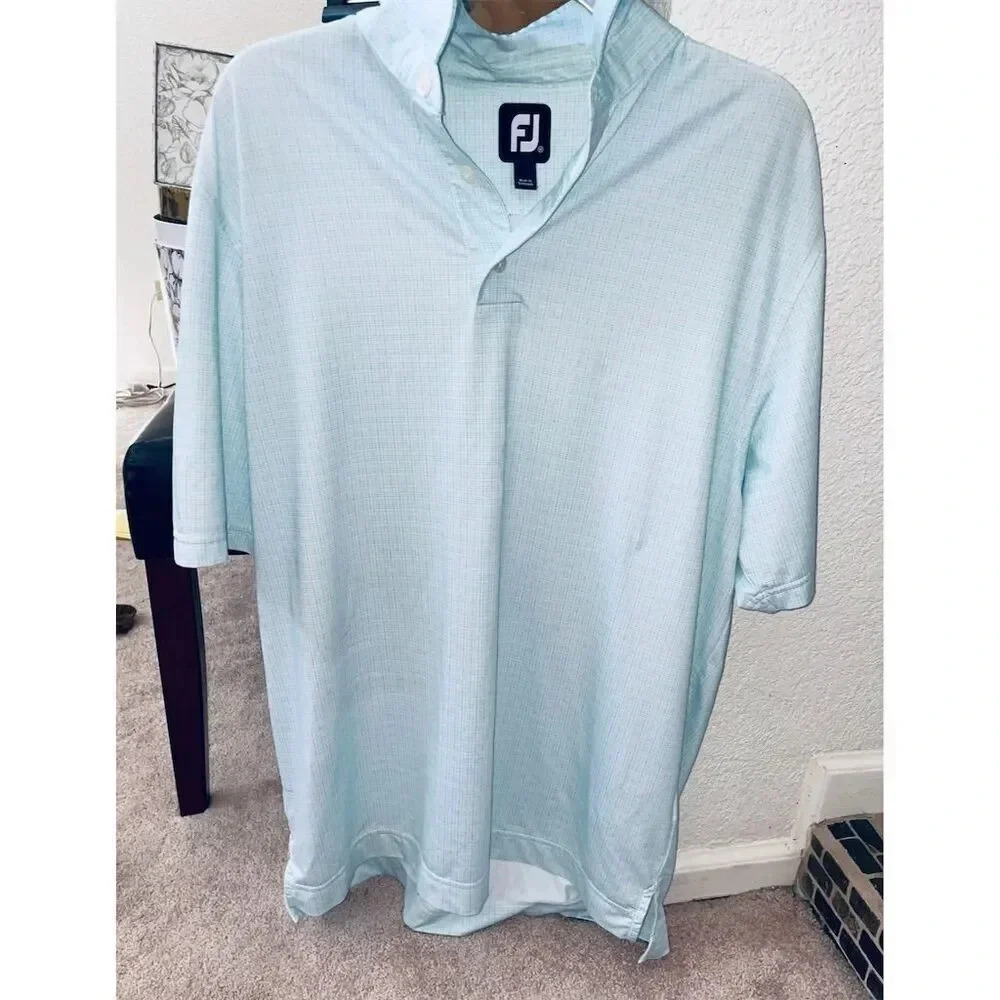 FootJoy Men's M Golf Polo Shirt Lone Tree Golf Course Logo Light Blue Check M - Picture 3 of 7